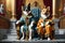 Canine Royalty: Humanoid Dog Adorned in Regal Robes Perches Atop an Ornate Throne, Scepter in Paw, Surrounded by Grandeur