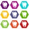 Canine tooth icons set 9 vector