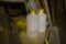 Canister of acetone. Paint solvent. Plastic canister. Things in workshop