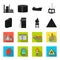 Canister for gasoline, gas station, tower, warning sign. Oil set collection icons in black,flet style vector symbol