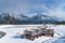 Canmore Nordic Centre Provincial Park in winter sunny day morning. Canmore, AB, Canada.