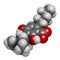 Cannabidiolic acid or CBDA cannabinoid molecule. 3D rendering. Atoms are represented as spheres with conventional color coding: