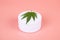 cannabis cosmetics , natural marijuana cream and green leaf on beauty pink background