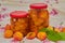 Canned apricots in a jar,apricots in syrup halves canned in glass jars