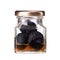 Canned black truffle isolated on a white background. Delicacy exclusive truffle mushroom. Piquant and fragrant French