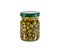 Canned capers in a glass jar.