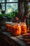 Canned carrots in a jar. Selective focus.