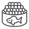 Canned food with fish caviar line icon, Fish market concept, caviar sign on white background, canned fish icon in