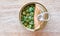 Canned food in metal can on wooden background , top view - canned goods non perishable food storage goods in kitchen home , Canned