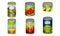 Canned Goods or Food with Pineapple and Olives Vector Set