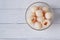 canned Lychee in bowl on table