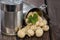 Canned Mushrooms on wood