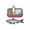 Canned sardines in oil isolate flat line fish icon