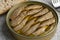 Canned smoked European sprat in oil