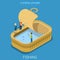 Canned tinned fish preserve fishing flat isometric vector 3d