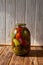 Canned tomatoes and cucumbers with fresh vegetables