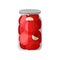 Canned tomatoes in glass jar. Marinated vegetables. Tasty homemade product. Flat vector design