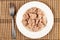 Canned Tuna Fish Slices On The Chinesse Background Table