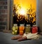 Canned vegetables on old vintage table