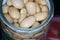 Canned white giant beans cooked in a pan with macro lens photographed