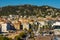 Cannes panorama with historic old town Centre Ville and yacht port onshore Mediterranean Sea of French Riviera in France