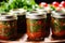 canning homemade salsa in mason jars