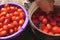 Canning tomatoes. Processing and sorting of tomatoes