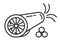Cannon icon vector in line, outline style. Artillery gun for shooting, fireworks. Cannonballs, shot