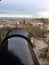 A cannon looks out over the city of Edinburgh