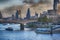 Cannon Railway bridge over river Thames with cruising ship and Cannon street station, on Janu