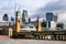 Cannon Street Railway Bridge Over River Thames with City Of London financial District Skyline