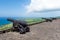 Cannons at Brimstone hill fortress, island St. Kitts and Nevis