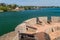 Cannons at the Castillo de San Felipe, Spanish colonial fort at the entrance to Lake Izabal in eastern Guatema