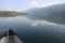 Canoe on Aiguebelette lake in France