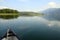 Canoe on Aiguebelette lake in France