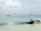 Canoe in the blue lagoon Maldives