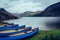 Canoe boats on Wastwater Lake in the Lake District UK