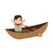 Canoe with child explorer and rowing