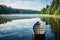 a canoe docked on a tranquil lake