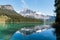 Canoe on Emerald Lake in Canadian Rocky Mountains - Yoho NP, BC, Canada