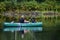 Canoe fishing in nature.Trout fishing.