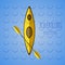 Canoe icon vector. Kayak on blue waves. Summer icon and badge. Camping illustration