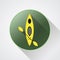 Canoe icon vector. Kayak illustration on a green button. Summer icon and badge. Long shadow.