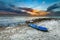 Canoe Kayak on beach during sunset, Saint-Leu, reunion island