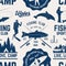 Canoe, Kayak and fishing Club seamless pattern.