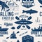 Canoe, Kayak and fishing Club seamless pattern.