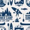 Canoe, Kayak and fishing Club seamless pattern.