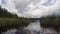 Canoe ride along a calm river with cloud reflections