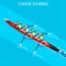 Canoe Rowing Without Coxswain Four Summer Games Icon Set.Olympics 3D Isometric Canoeist Paddler.Rowing Canoe Sporting Competition
