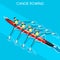 Canoe Rowing Quadruple Sculls Summer Games Icon Set.Olympics 3D Isometric Canoeist Paddler.Rowing Canoe Quadruple Sculls Sporting